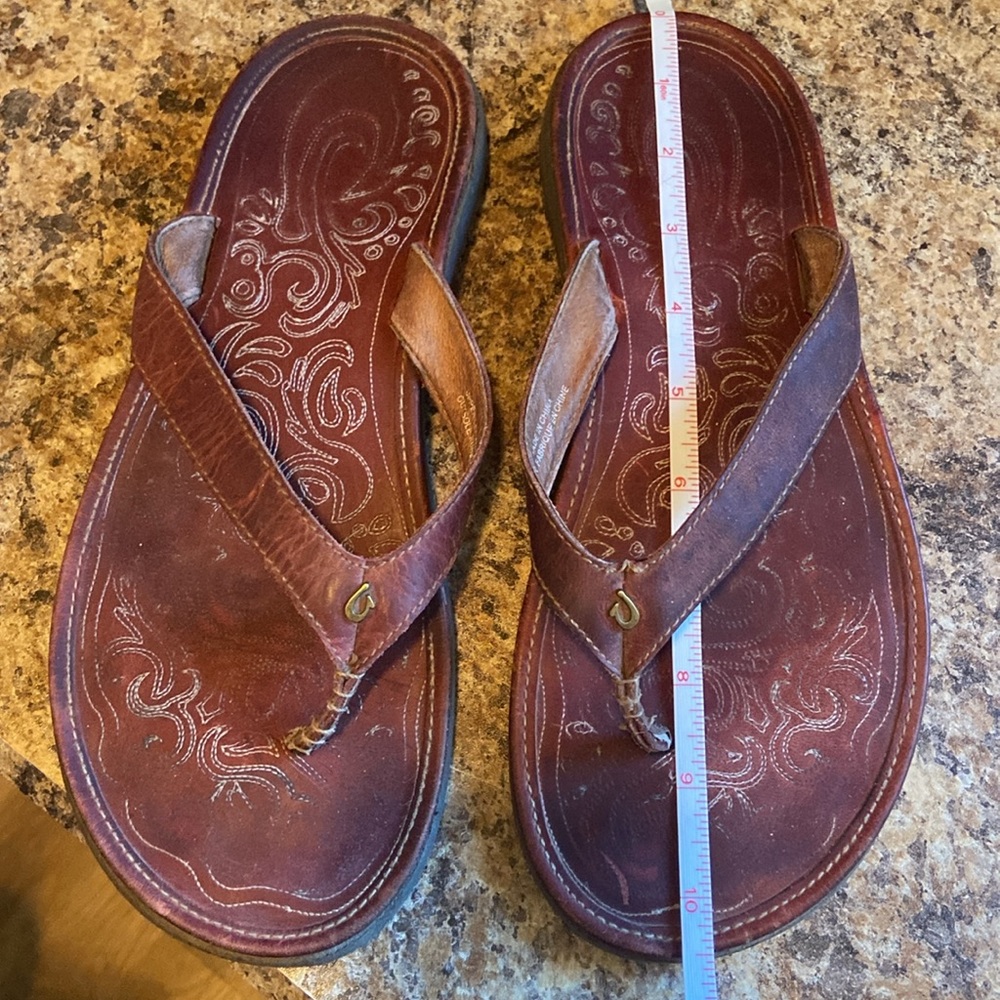 OluKai Paniolo Leather Strap and Footbed Brown Flip Flops Sandals Women’s 8 - Picture 11 of 15